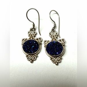 Sajen Sterling Silver Druzy Quartz Hook Dangle Earrings